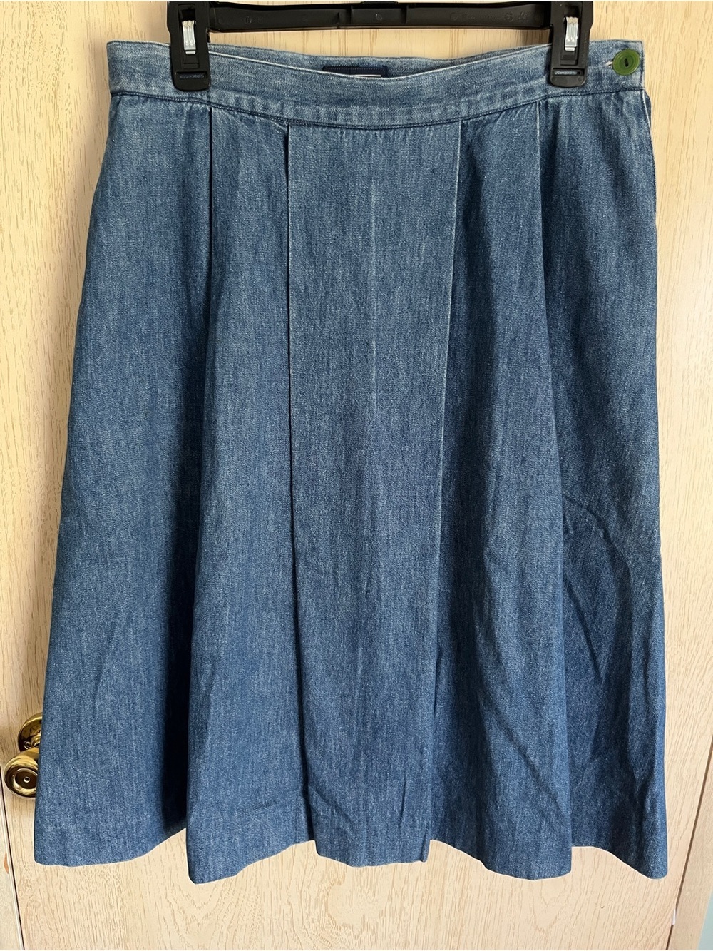 Vintage Lands End Denim Pleated A Line Midi Skirt Made in USA Women's 14